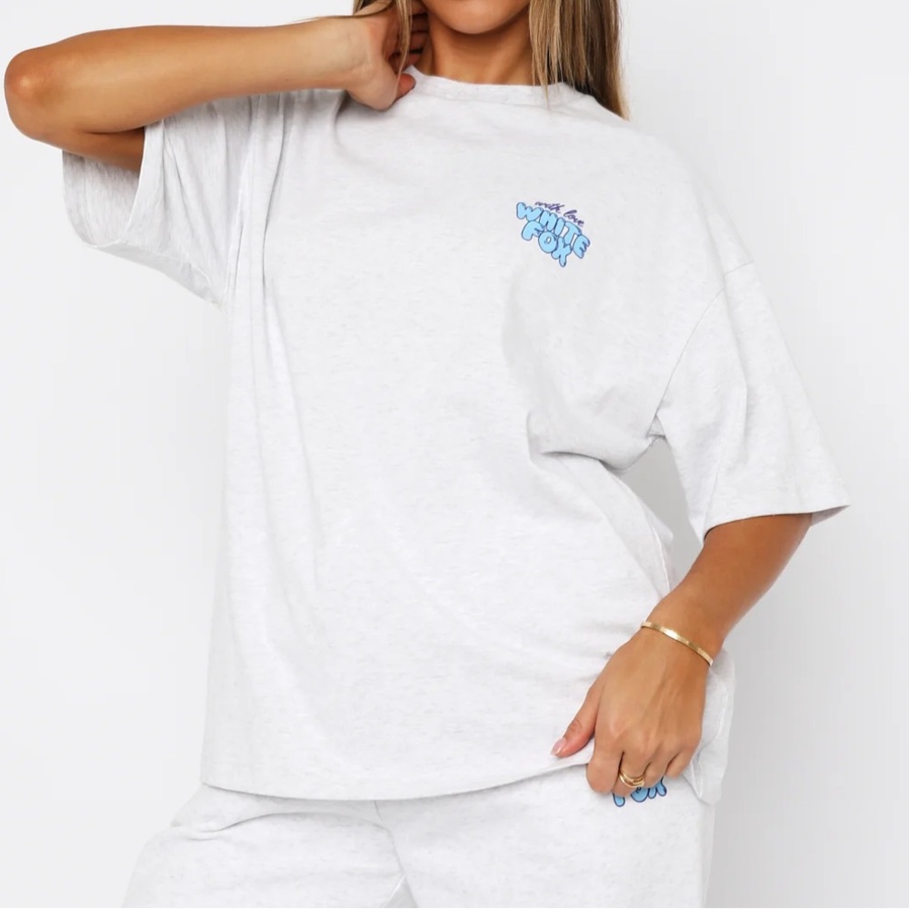 White Fox Boutique With Love Always Oversized Tee Grey Marle 100% Cotton - Picture 3 of 14